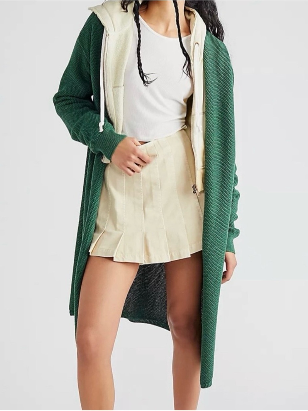 Free People Oversized Open Cardigan in Deep Green - Picture 4 of 6